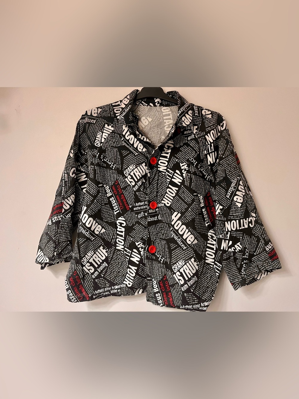 80’s Newsprint Pattern Button Up Shirt Loose Relaxed Fit
